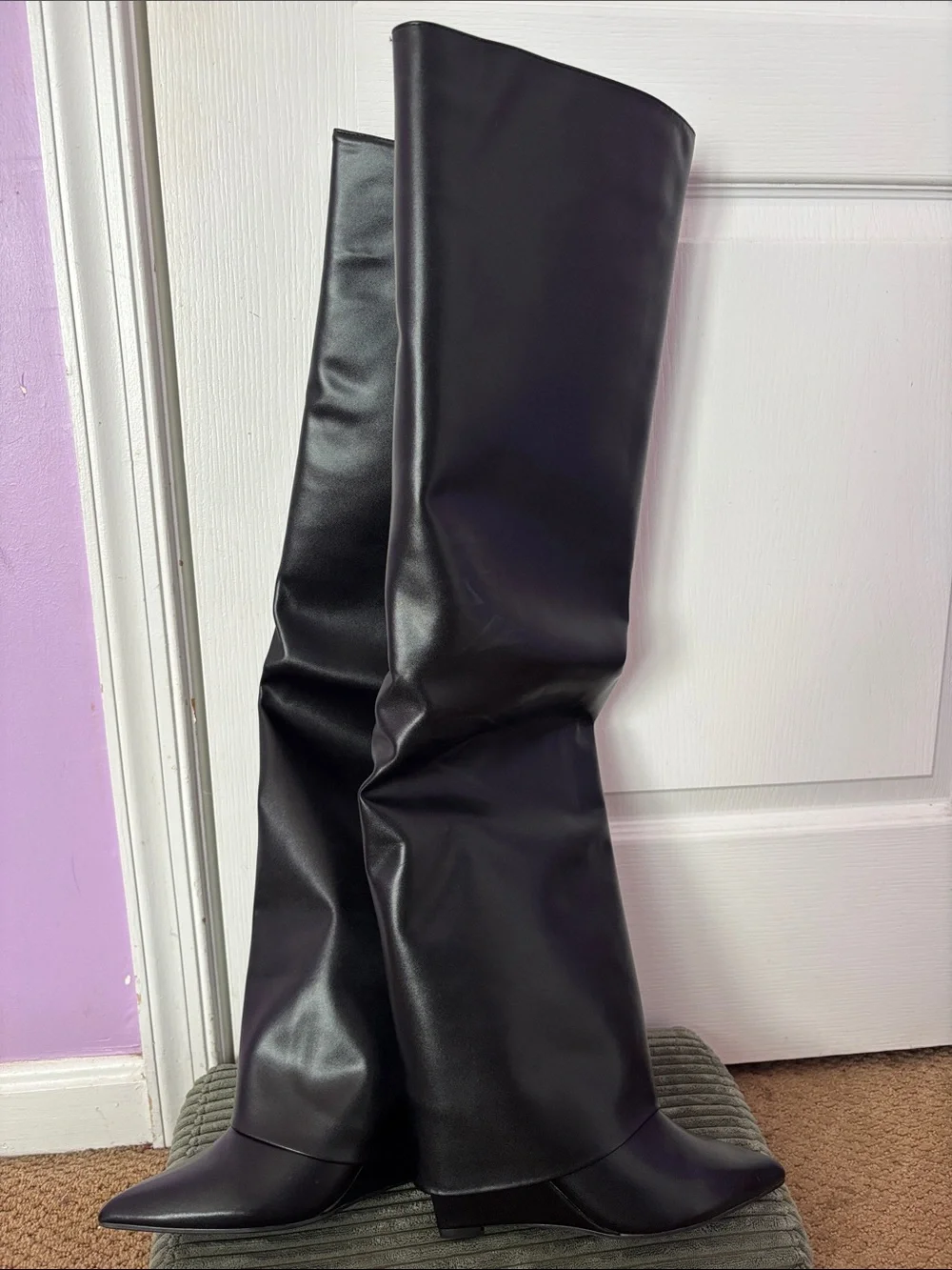 Fashion Nova Black Over-the-Knee Pointed Toe Boots